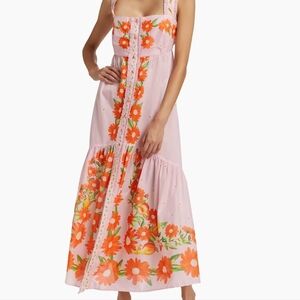 RETURN Farm Rio Papaya Salad Cotton Floral Pink and Orange Maxi Dress SIZE XL